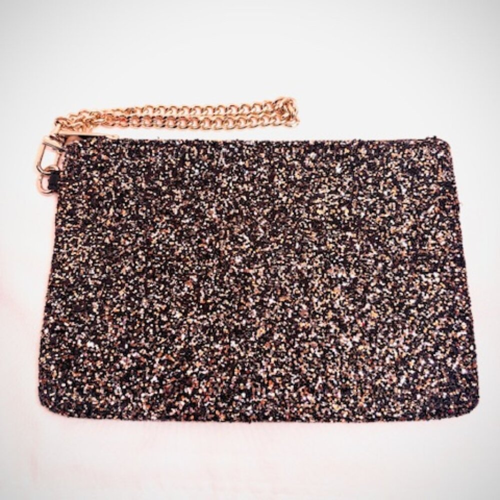 Express Glittered Clutch Wristlet, Black, Gold, Silver